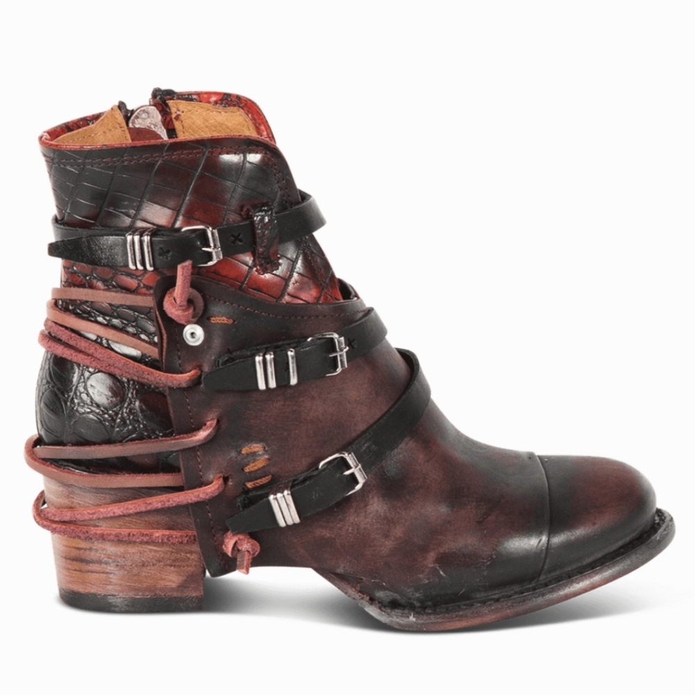 Freebird by Steven Crue Distressed Burgundy & Black Leather Ankle Boot